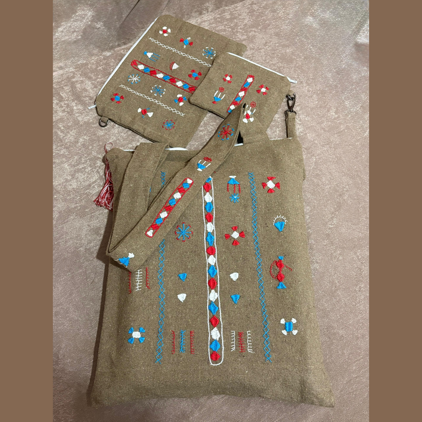 Theraa- Brown Handcrafted Cotton Bag Set – Siwa Made