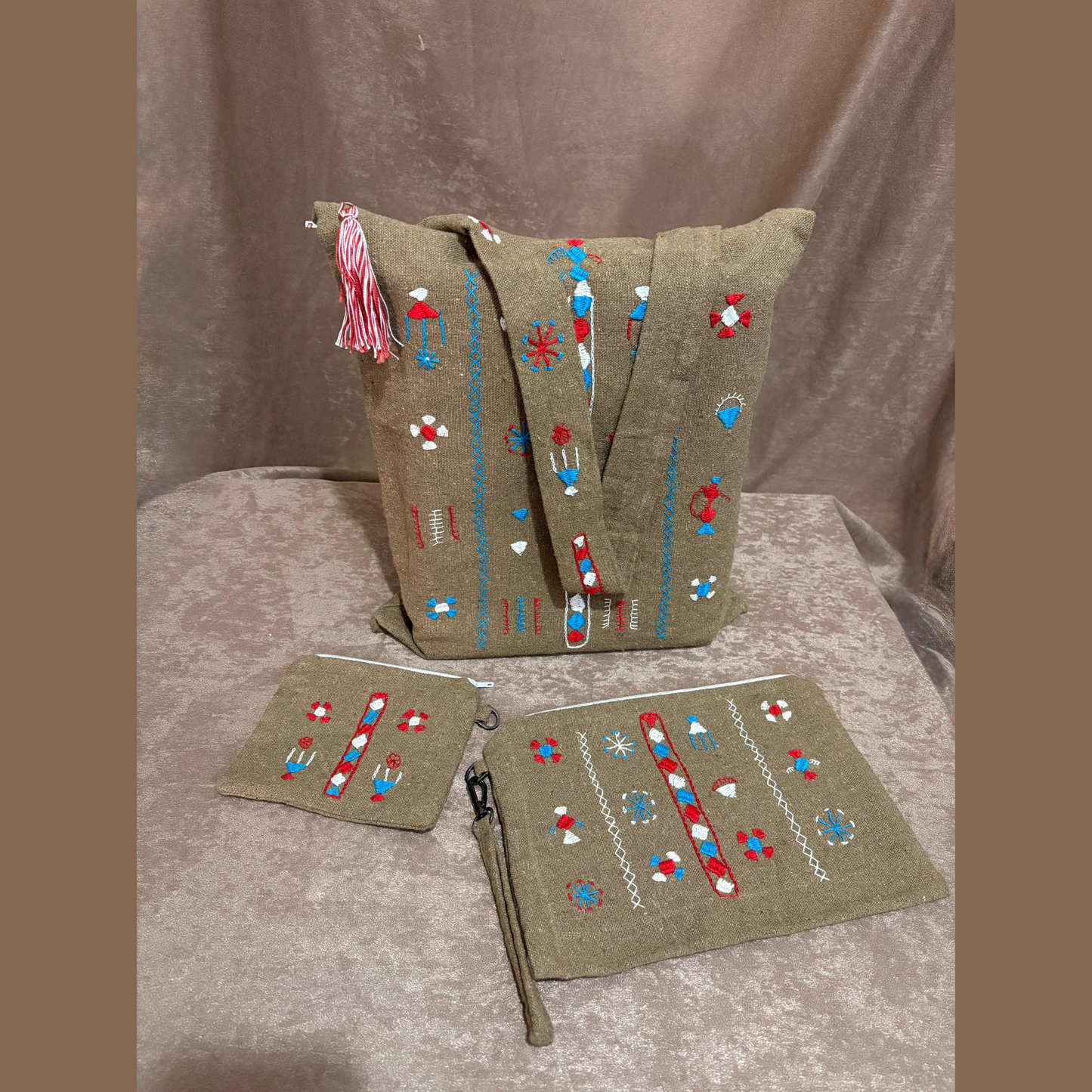 Theraa- Brown Handcrafted Cotton Bag Set – Siwa Made