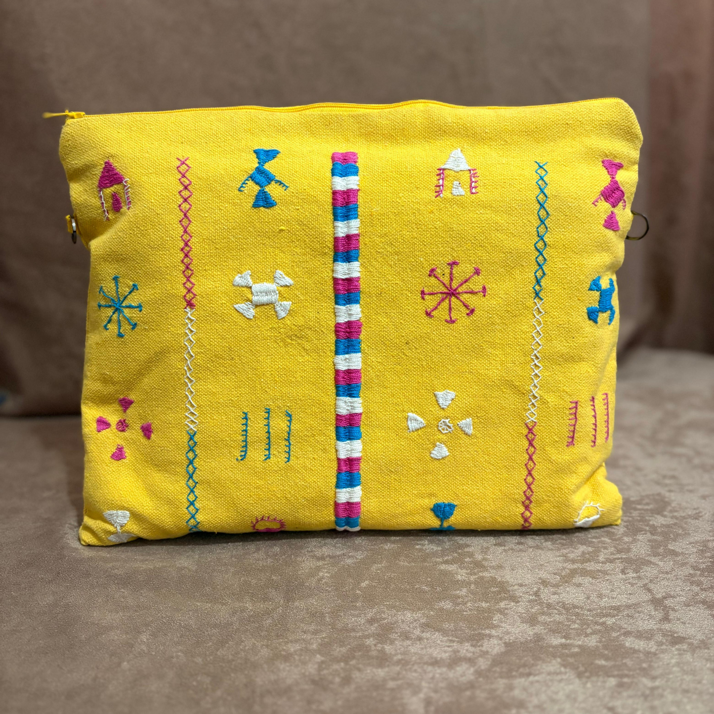 Theraa- Laptop Sleeve – Yellow Hand-Embroidered in Siwa
