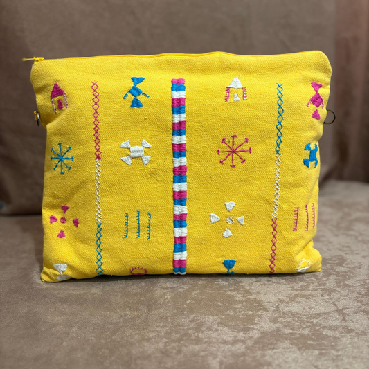 Theraa- Laptop Sleeve – Yellow Hand-Embroidered in Siwa