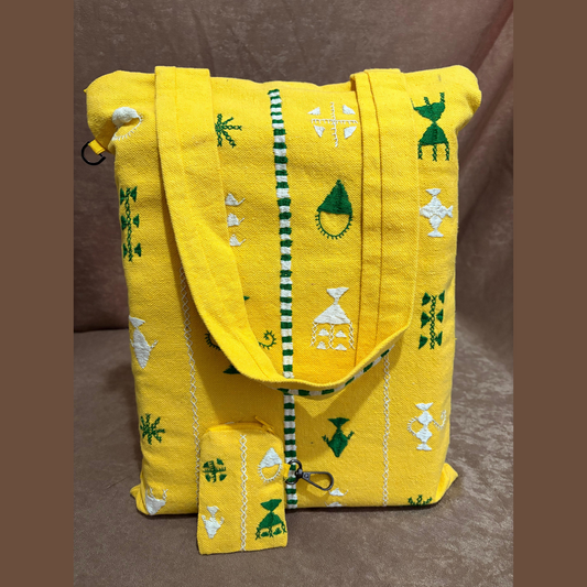 Theraa- Hand-Embroidered Yellow Cotton Bag – Siwa Made